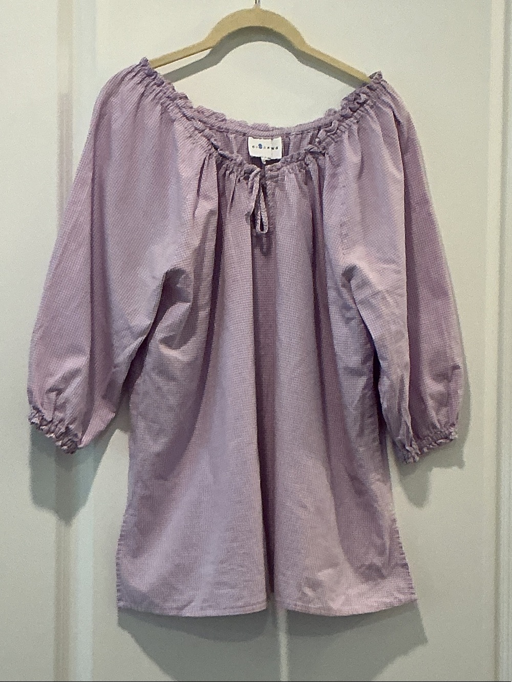 CJ Laing Off-Shoulder Lavender Gingham Peasant Tunic Top